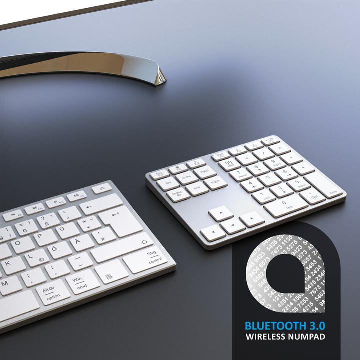 Actual product image Aplic Bluetooth numpad, wireless numeric keypad with multifunction keys, aluminium keypad, 35 keys, BT3.0 (DE, Wireless)