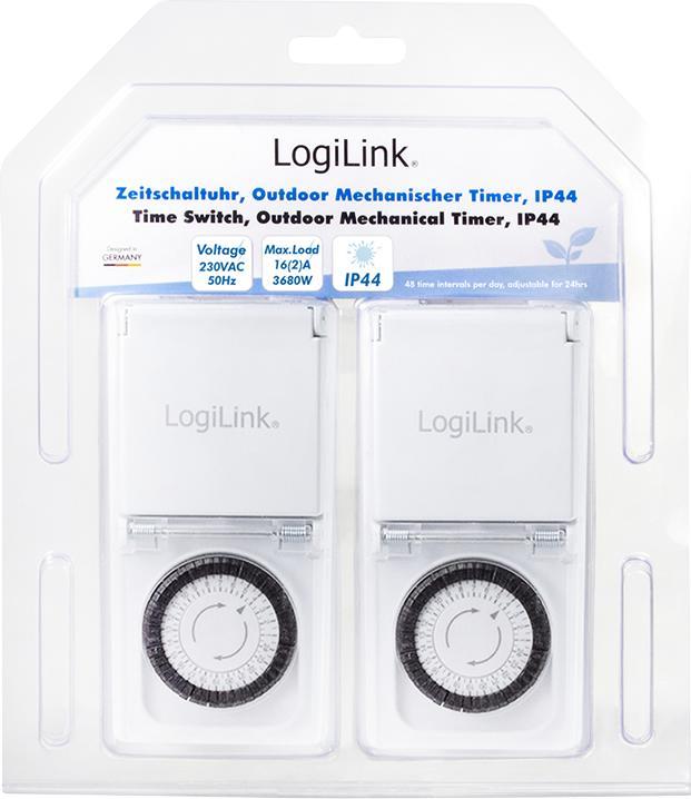 Actual product image LogiLink Mechanical timer, set of 2, IP44, white