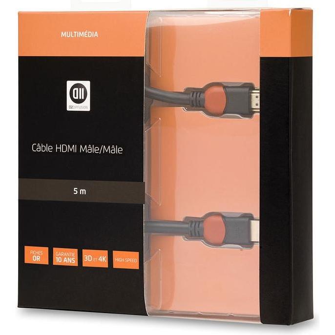 D2 Diffusion C ble HDMI 1.4 M le/M le 5 m - Fiches Or - Alta velocità HD (5 m), Cavo video