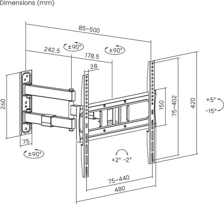 Produktbild myWall My Wall TV-Wandhalterung 81,3 cm (32") - 190,5 cm (75") Schwenkbar (Wand, 50 kg, 32" - 75")