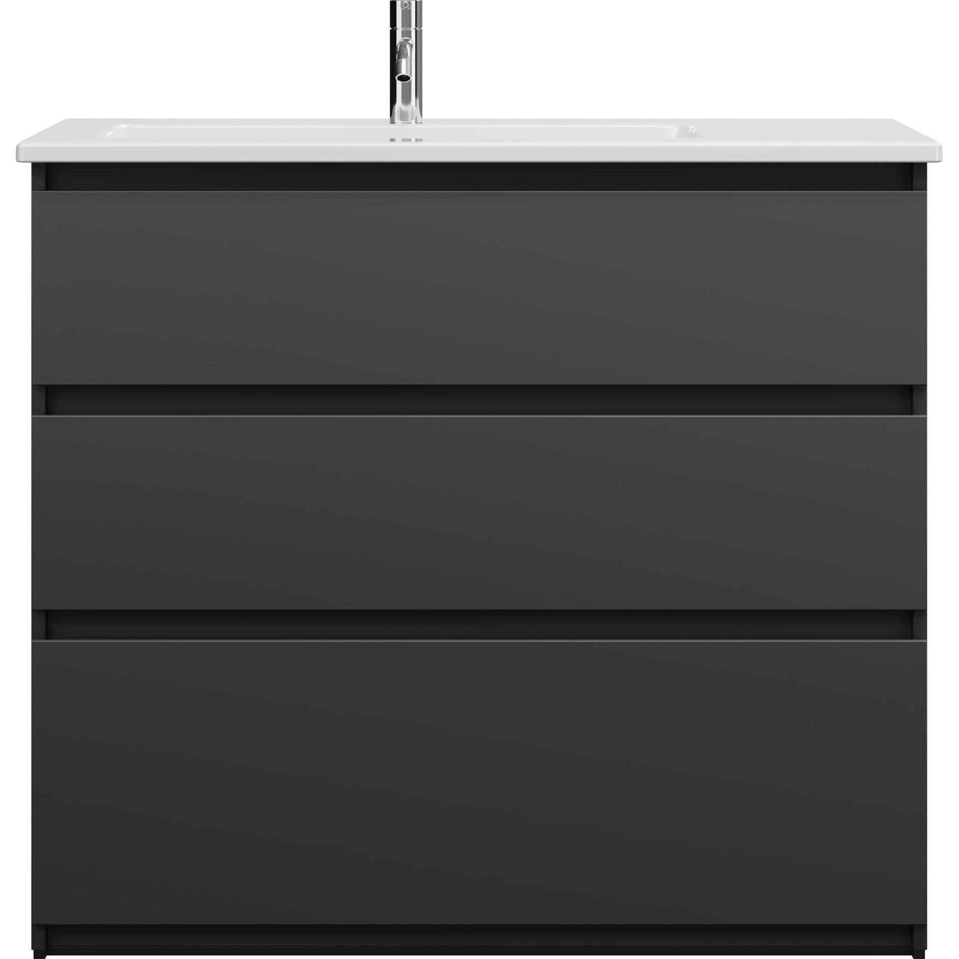 burgbad, Badmöbelset, Lin20 tiefes Keramik-Waschtisch Farbe Weiss Glänzend linksbündig inklusive Waschtischunter