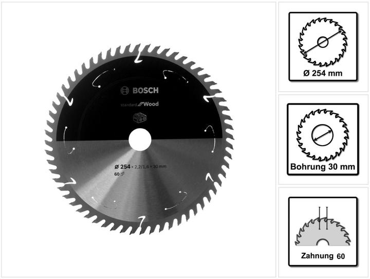 Productafbeelding Bosch Professional Zubehör Cirkelzaagblad Standaard voor hout, 254x2,2/1,6x30,60 tanden