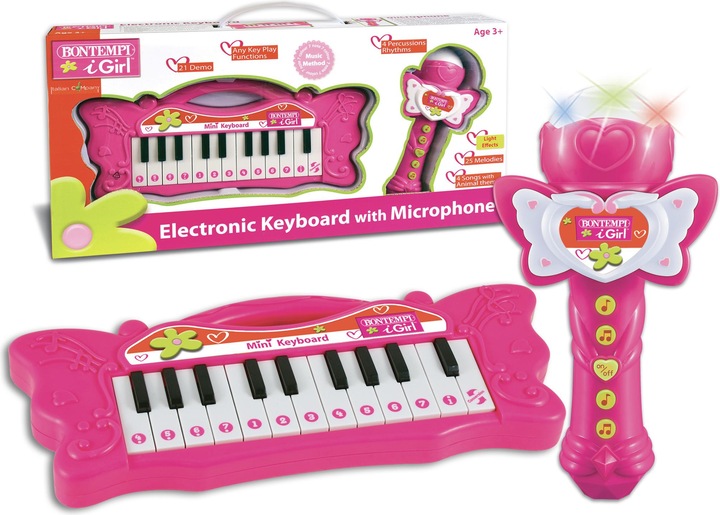 Immagine prodotto Bontempi Mini tastiera a farfalla con microfono per karaoke - Rosa