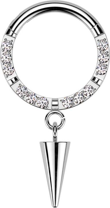 Produktbild Star Piercing Micro Segmentring klappbar silber front Kristalle silber vier Unterbrüche Anhänger Cone (Titan, ohne Messing)