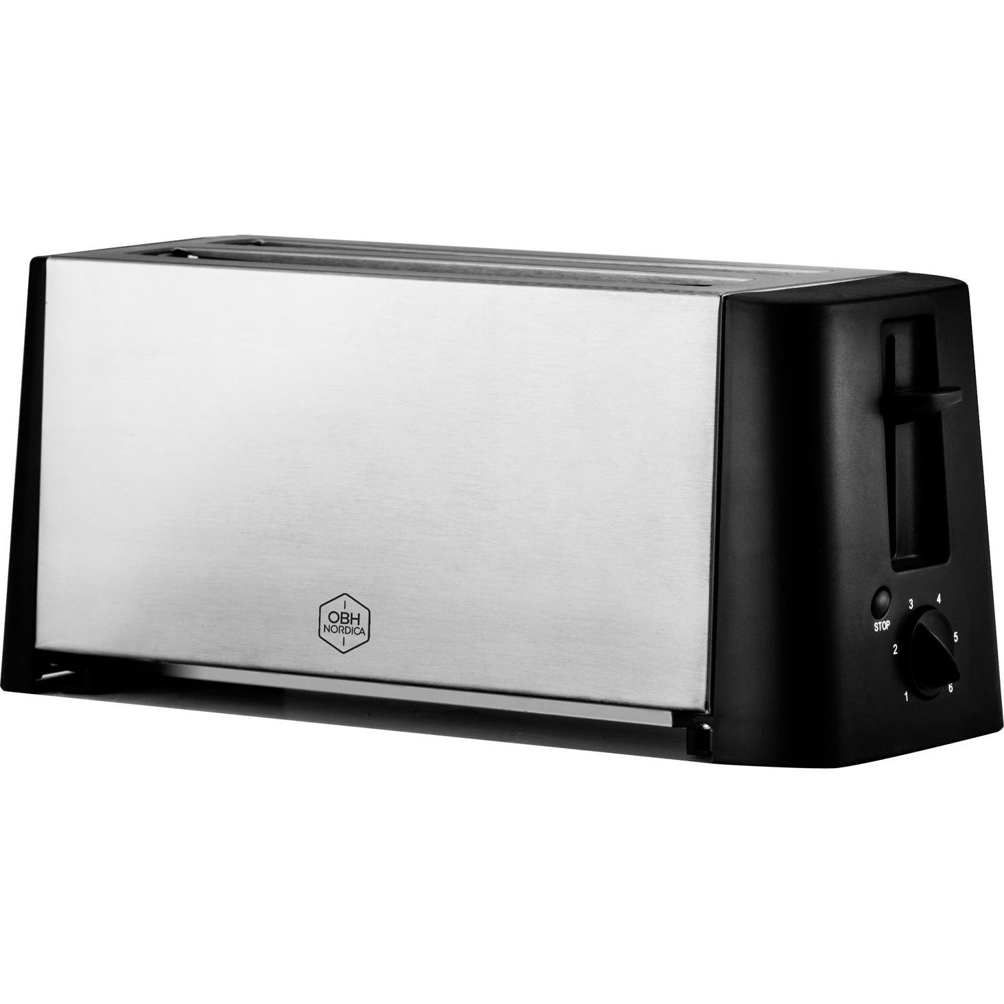 OBH Nordica Design Inox 4, 4 Scheibe(n), Schwarz, Edelstahl, Edelstahl, 1300 W, 412 x 166 x 19,2 mm, Toaster, Silber, Sc...