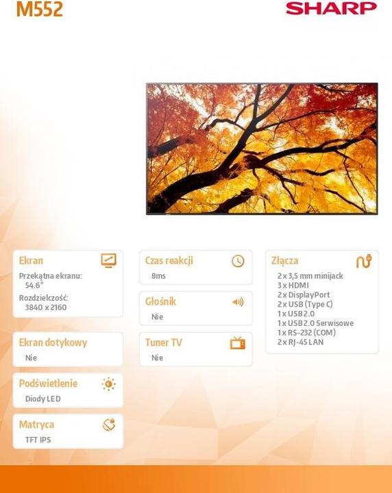 Actual product image NEC Sharp Large Format Display M552 (3840 x 2160 Pixels, 55")