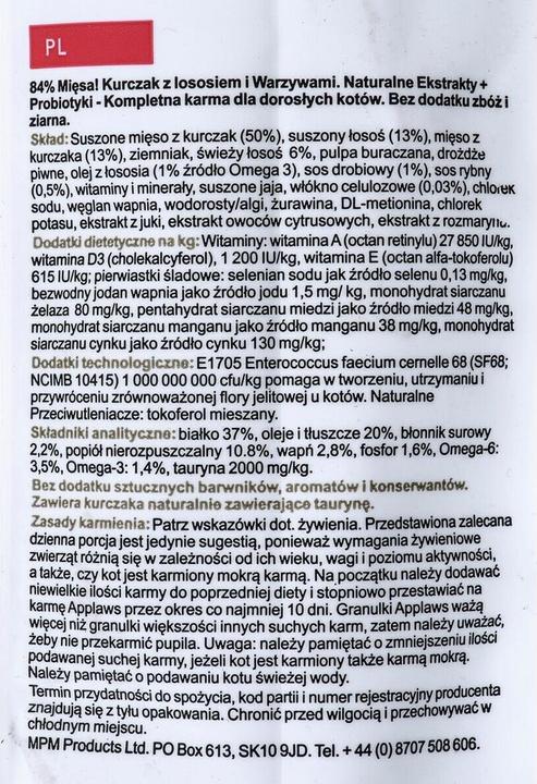 Nährwerte und Zutaten Applaws Huhn und Lachs (Adult, 1 Stk., 7500 g)