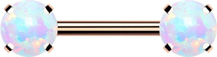 Image du produit Star Piercing Threadless Barbell or rose avant avec opale blanche sertie (sans laiton, Acier chirurgical 316L)