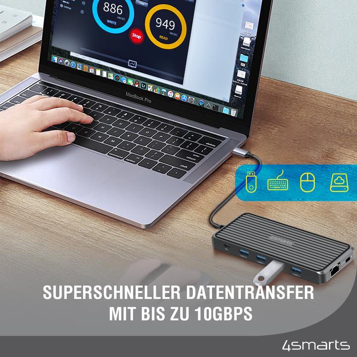 Produktbild 4smarts Dockingstation 6 in 1 Hub USB-C – HDMI/USB-A/DP/RJ-45/3.5mm (USB-C, 6 Ports)