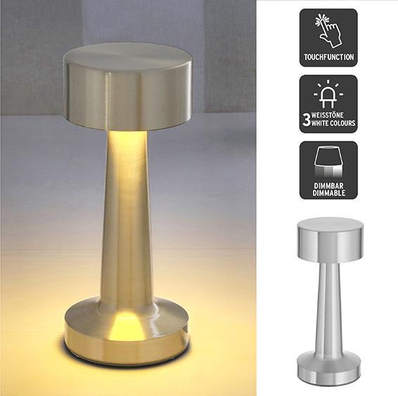 Actual product image G. Wurm LED table lamp TOUCH, USB, iron, 20LEDs 3w, infinitely dimmable, silver (W/H/D) 9x21x9cm