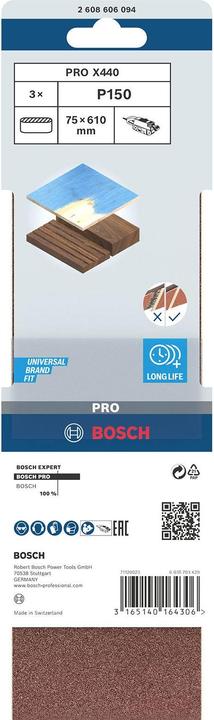 Actual product image Bosch Professional Zubehör PRO X440 sanding belt, 75 x 610 mm, G150 (150)