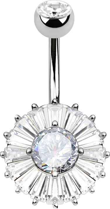 Produktbild Star Piercing Banane silber mit Kugel Kristall silber runder Kristall mit Prinzess Kristallen (Chirurgenstahl 316L, Messing)