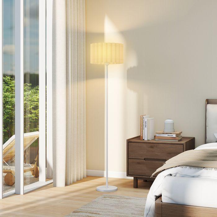 Produktbild Swisshandel24 Stehlampe im Retro-Stil, Kunststoff-Lampenschirm, Fussschalter, Metallstab, Weiss (E27)