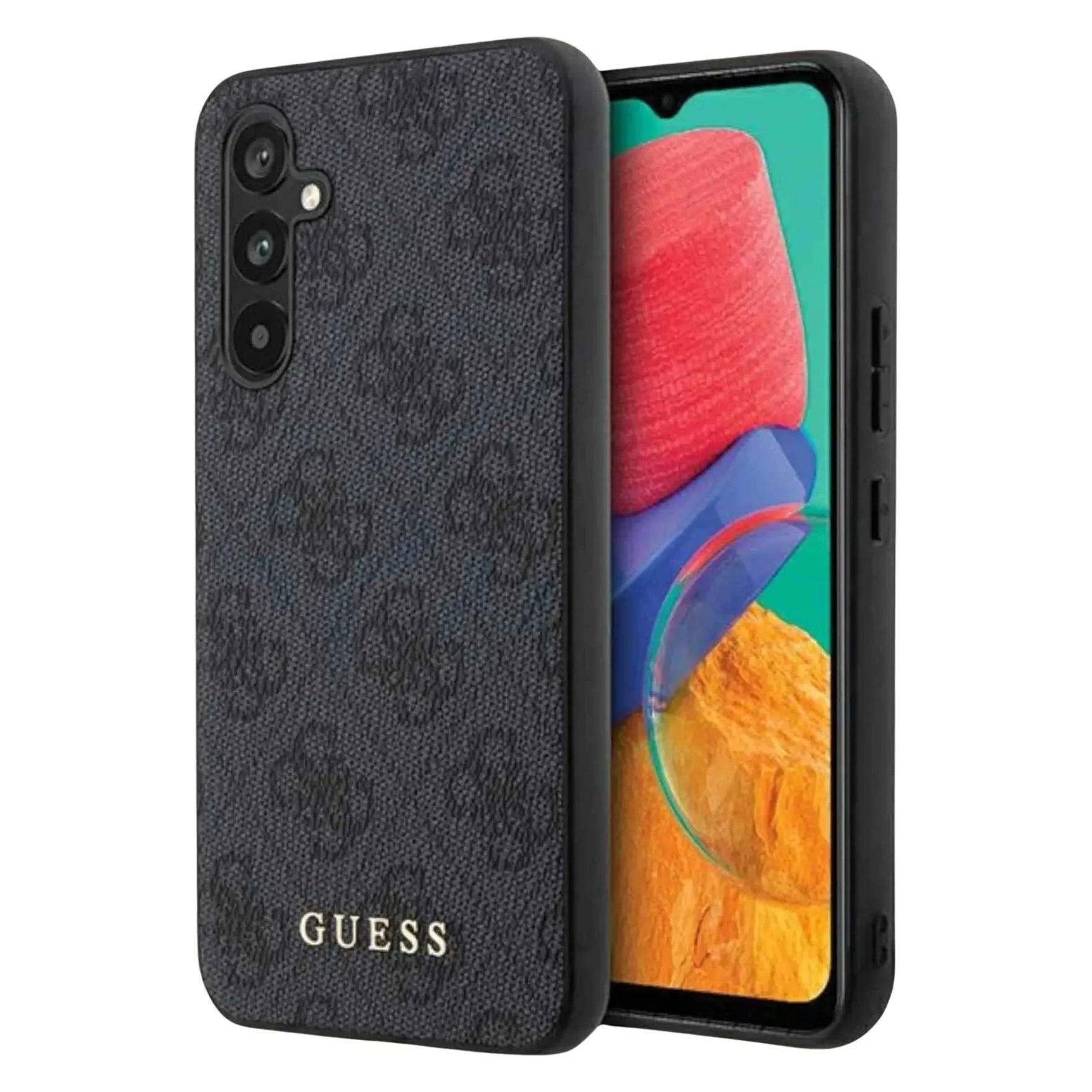 Guess GUHCS23FEG4GFGR S23 Fe S711 Szary/grey Hardcase 4G Metal Gold Logo (Samsung Galaxy S23 Fe), Smartphone Hülle, Grau