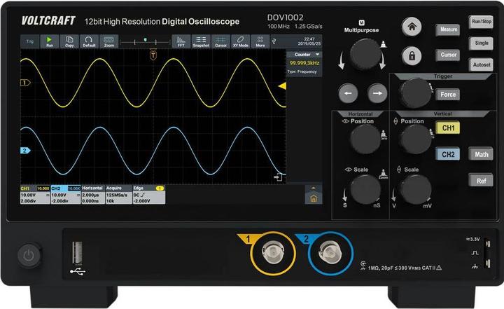Produktbild Voltcraft DOV1002 Digital-Oszilloskop 100 MHz 2-Kanal 1.25 GSa/s 50 Mpts 12 Bit (CAT II)