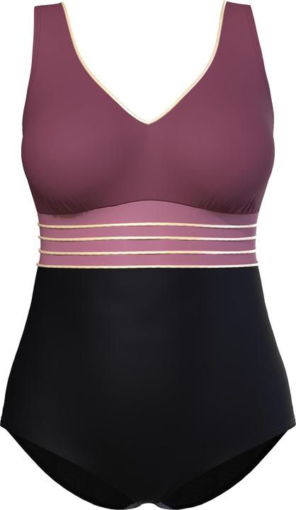 Produktbild Ulla Popken Badeanzug, Gold-Piping, Softcups, V-Ausschnitt, recycelt (44)