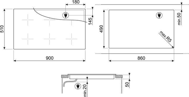 Produktbild Smeg SIM3964N (90 cm, Induktionskochfeld)