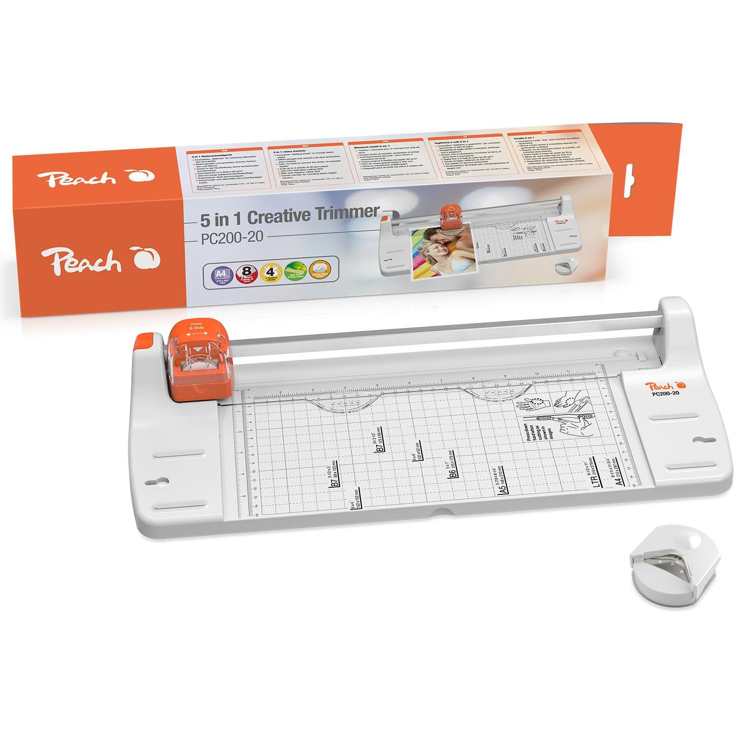 Peach 5 in 1 Creative Trimmer PC200-20 (8 Blätter, A3), Schneidemaschine, Orange, Weiss