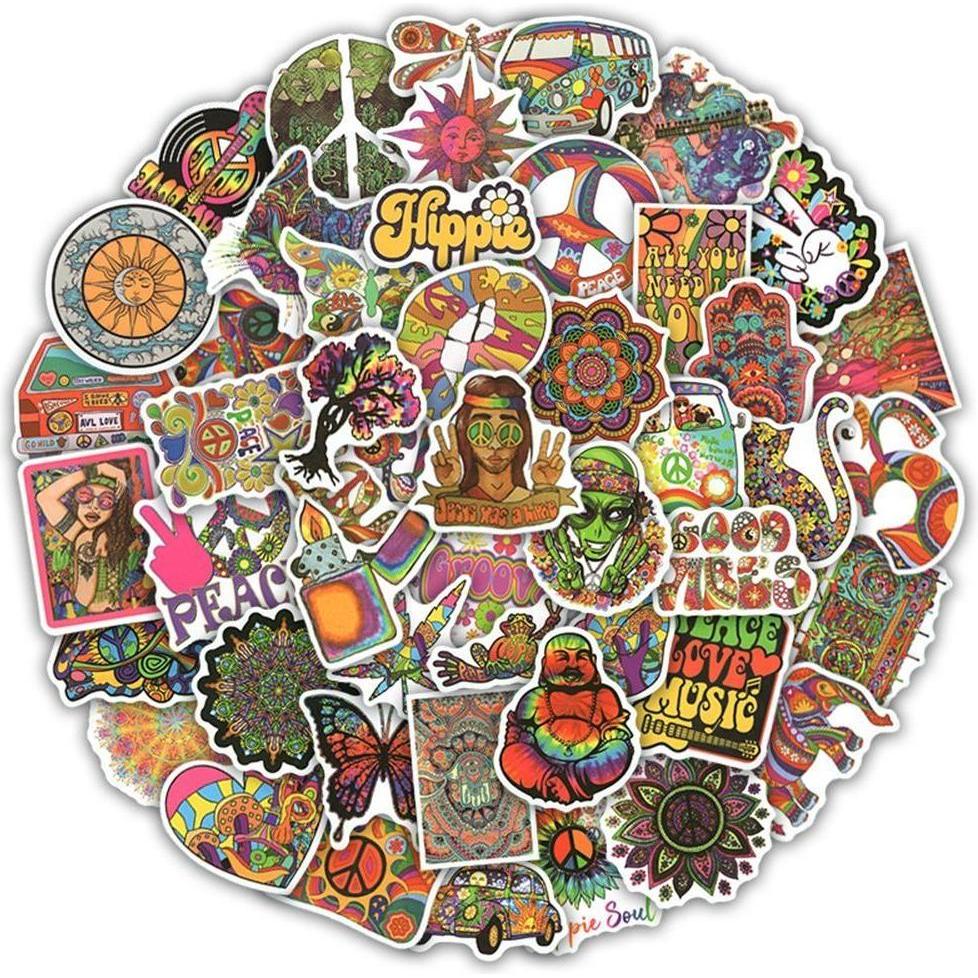 JTI, Sticker, 50 Aufkleber mit psychedelischen Motiven