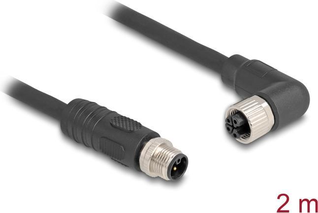 Actual product image Delock M12 cable L-coded 4 pin plug straight to socket right (2 m)