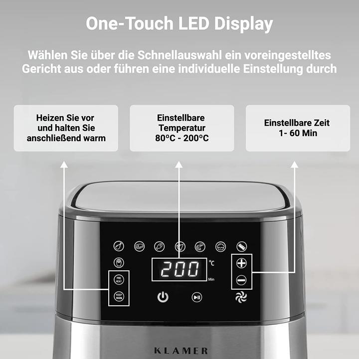 Produktbild KLAMER Heissluftfritteuse 5.5L 1500W Airfryer