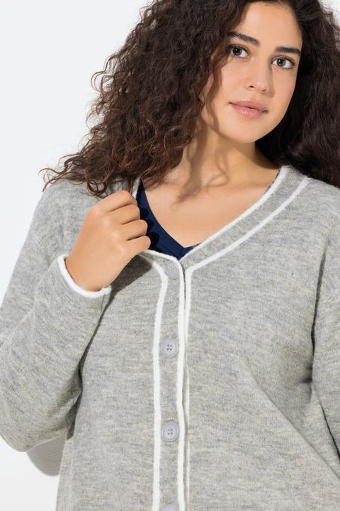 Produktbild Ulla Popken Strickjacke, Kontrastnaht, V-Ausschnitt, Langarm (58)