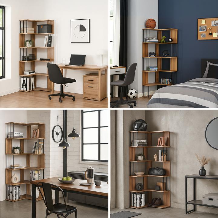 Produktbild En.Casa Eckregal Afrel 160x54x54 cm Eicheoptik (54 x 54 x 18 cm)