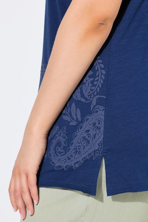 Actual product image Ulla Popken Textured Paisley Motif Cap Sleeve Tee (58)