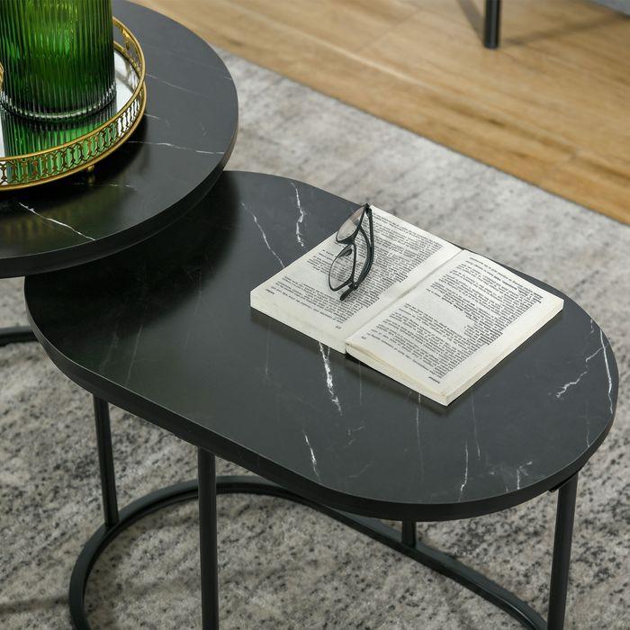 Image du produit Swisshandel24 Set de 2 tables d'appoint en design industriel, aspect marbre, table basse, table d'appoint (60 x 60.50 x 51 cm)