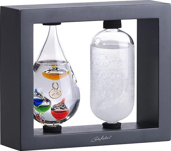 Carlo Milano 2in1-Galileo-Thermometer und Sturmglas mit elegantem Holzrahmen, schwarz