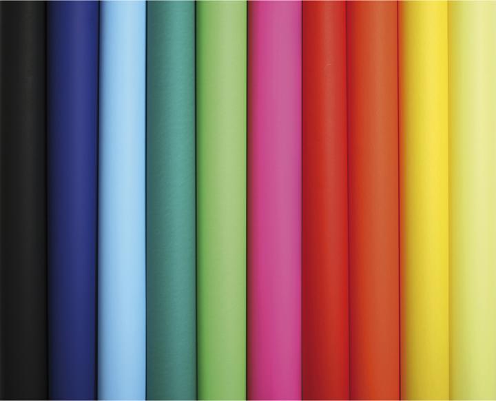 Apfelgrün, Fuchsia, Goldgelb, Hellblau, Mint, Orange, Rot, Schwarz, Violett, Zitronengelb