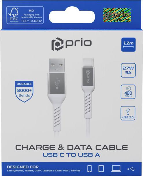 Image du produit prio High-Speed Charge & Sync USB C vers USB A 3A 1,2 m blanc (1.20 m, USB 2.0)