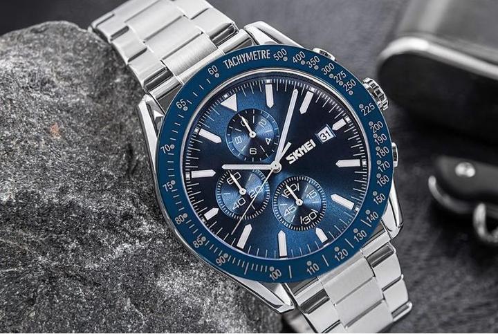 Immagine prodotto Skmei 9253SIBU Herrenuhr + BOX (Cronografo, Orologio da polso analogico, 45 mm)