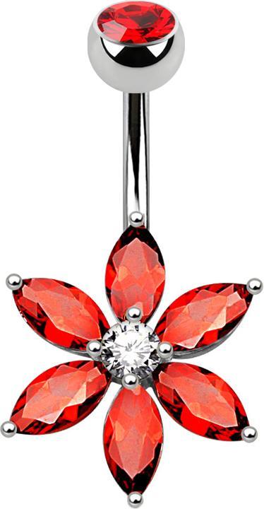 Immagine prodotto Star Piercing Banana argento con fiore di cristallo rosso (Ottone, Acciaio chirurgico 316L)