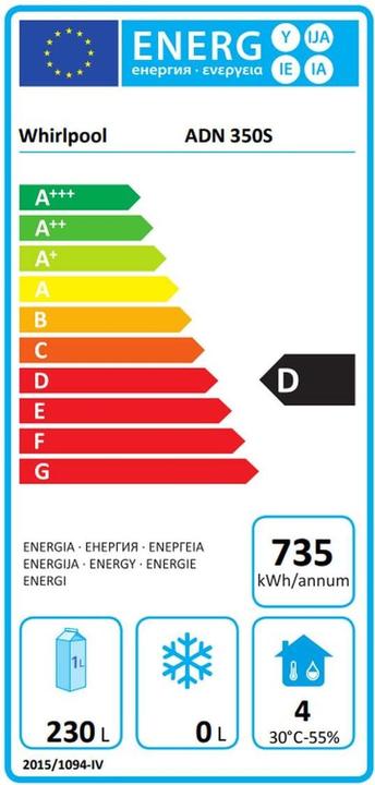 Energie-Label Whirlpool Kühlschrank ADN 350 S Rechts/Wechselbar (230 l)