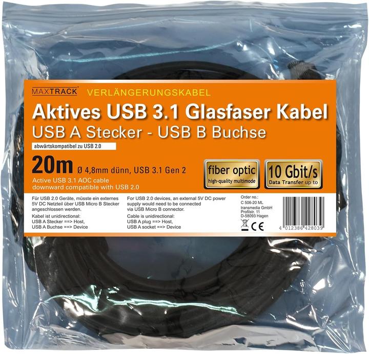 Image du produit Maxtrack Câble à fibre optique USB 3.1 (Gen 2) actif (20 m, USB 3.1)