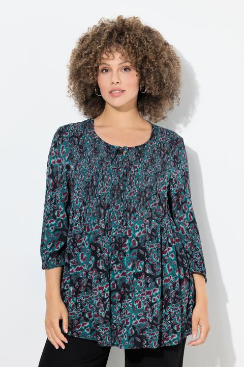 Immagine prodotto Ulla Popken Smokbluse, Leomuster, A-Linie, Rundhals, 3/4-Arm (54)