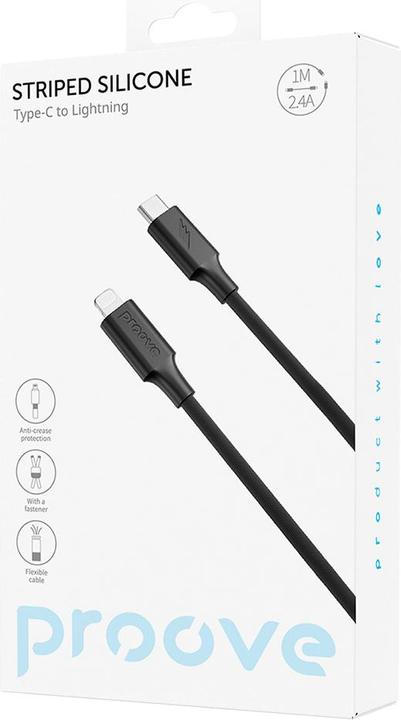 Produktbild Proove cable Striped Silicone Type-C to Lightning (1m) black (1 m, 18 W)