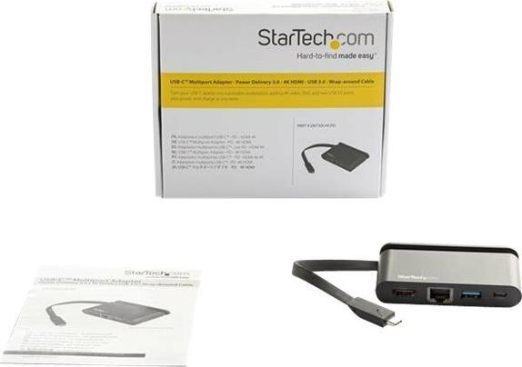 Produktbild StarTech USB C Multiport Adapter mit HDMI - 4K - Mac / Windows - 1xA + 1xC - 100W PD 3.0 - GbE (USB-C, 3 Ports)