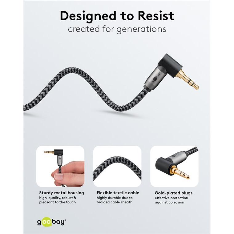 Thumbnail - Goobay Audio Verbindungskabel AUX, 3,5 mm stereo, 90°, 1 m, Sharkskin Grey (1 m, 3.5mm Klinke (AUX)), Audio Kabel