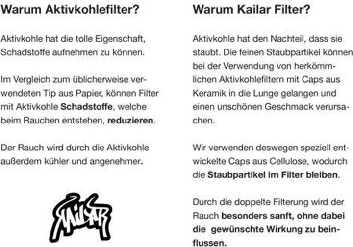 Valori nutrizionali e ingredienti Kailar Filtro al carbone attivo di cellulosa Triplemix 1000 pezzi