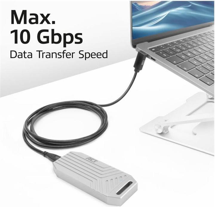 Produktbild ACT USB 3.0 10Gbps 60W USB Type-C« (straight) to USB Type-C« (up/down angled) Cable, 1 meter (1 m, USB 3.2 Gen 2, 60 W)