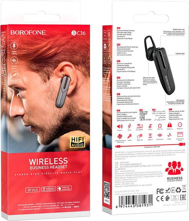 Produktbild Borofone BC36 Bluetooth-Freisprecheinrichtung Schwarz (Kabellos)