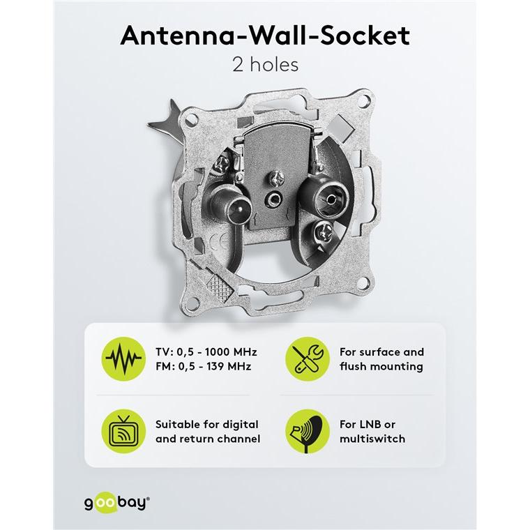 Thumbnail - Goobay 2-Loch Antennen-Durchgangsdose (Antennendose), SAT Zubehör, Silber