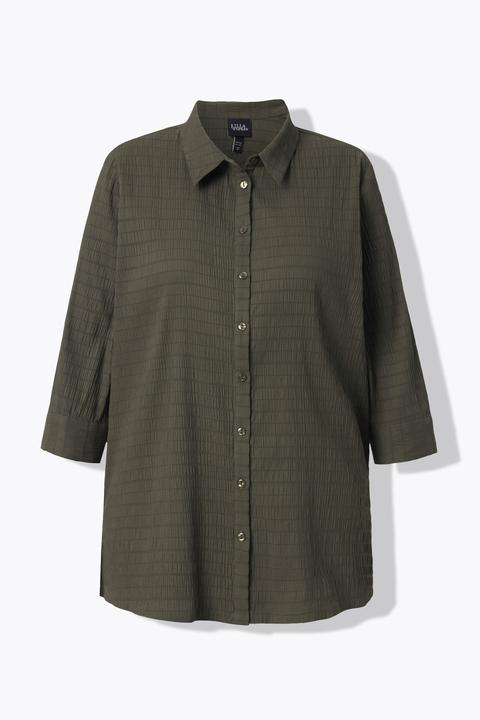 Actual product image Ulla Popken Bubble Texture Solid Button Front Stretch Blouse (46)