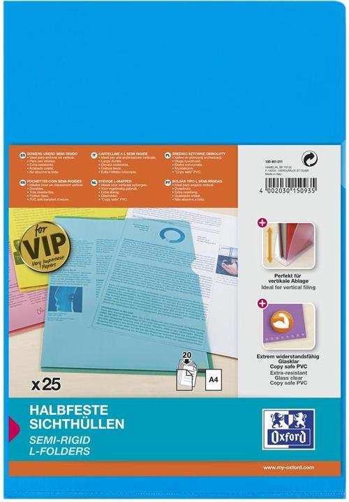 Elba Sichthülle Premium, DIN A4, PVC, glasklar, blau, 25er dokumentenecht, transparent, aus vollfarbiger (A4, 1 x)
