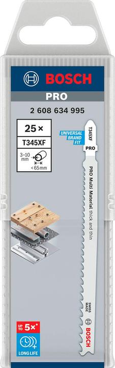 Actual product image Bosch Professional Zubehör PRO Multi Material thick and thin T345XF jigsaw blade, 132 mm, 25 pcs.