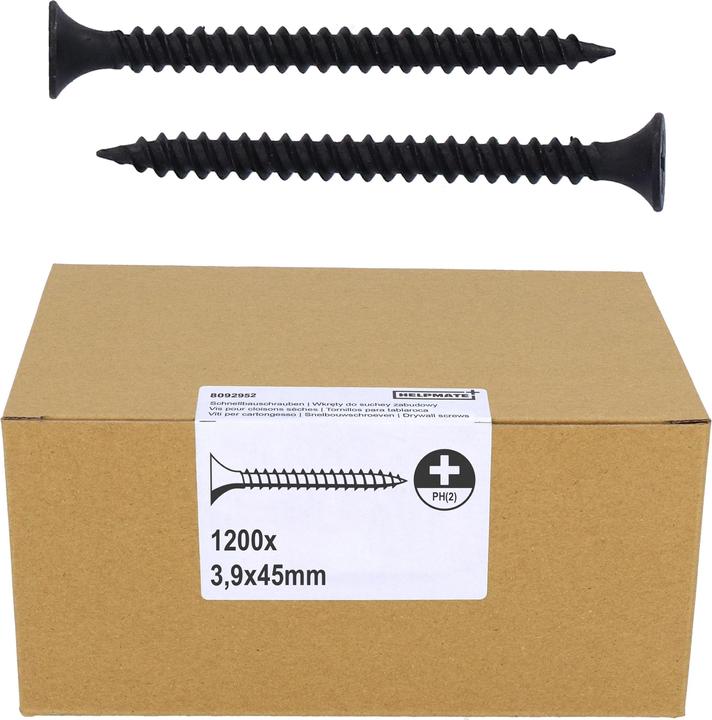Produktbild Helpmate Schnellbauschraube 3,9x45, phosphatiert, PH-Antrieb, 1200 Stück (1200 Schrauben pro Stück)