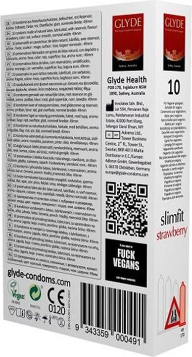 Produktbild Glyde Ultra «Slimfit Strawberry» 10 schmale Erdbeer-Kondome, zertifiziert mit der Vegan-Blume (10 Stk.)