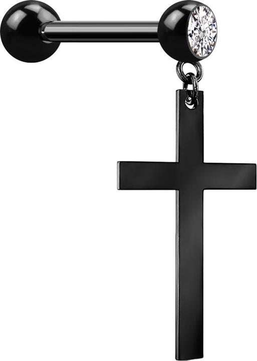 Produktbild Star Piercing Micro Barbell schwarz mit Anhänger Kreuz (ohne Messing, Chirurgenstahl 316L)